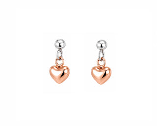 18K Gold Tiny Puffy Heart Dangle Earrings in Yellow or Pink Gold