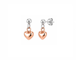 18K Gold Tiny Puffy Heart Dangle Earrings in Yellow or Pink Gold