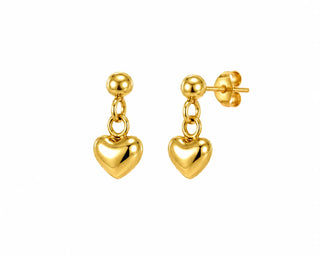 18K Gold Tiny Puffy Heart Dangle Earrings in Yellow or Pink Gold