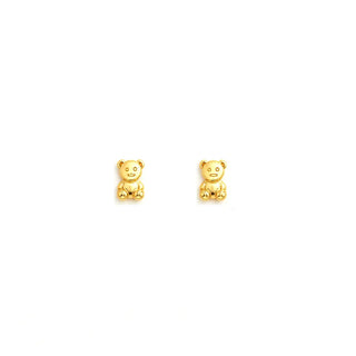 18K Gold Polished Puffy Mini Teddy Bear Screwback Earrings
