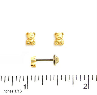 18K Gold Polished Puffy Mini Teddy Bear Screwback Earrings