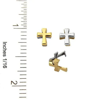 18K Solid Two Tone Gold Tiny Polished Cross Clip Pendant