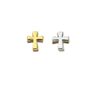 18K Solid Two Tone Gold Tiny Polished Cross Clip Pendant