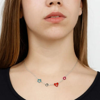 Sterling Silver Multi Color Enamel Open Shapes Necklace 