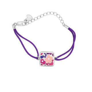 Sterling Silver Enamel Flowers Lavander Cord Bracelet