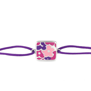 Sterling Silver Enamel Flowers Lavander Cord Bracelet