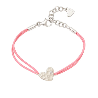 Sterling Silver Hammered Heart with Zirconia Bracelet 