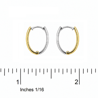 18K Reversible Two Tone Gold Oval Hinged Hoop Earrings
