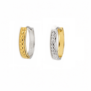 18K Reversible Two Tone Gold Oval Hinged Hoop Earrings