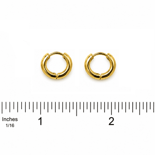 18K Solid Gold Small and Thick Hinged Hoop Huggie Earrings
