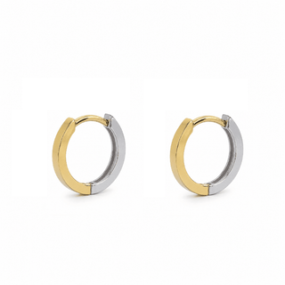 18K Solid Two-Tone Gold Small Reversible Hinged Huggie Hoop Earrings