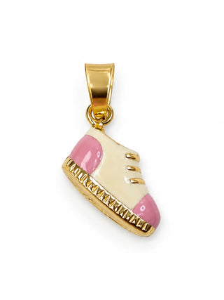 18K Solid Yellow Gold Baby Bootie Pendant with Pink Enamel Options