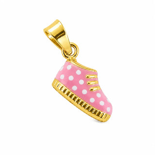 18K Solid Yellow Gold Baby Bootie Pendant with Pink Enamel Options