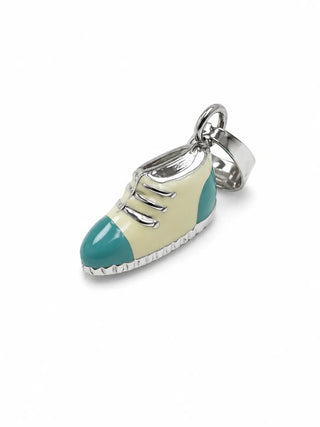 18K Solid White Gold Baby Blue and White Enamel Bootie Pendant