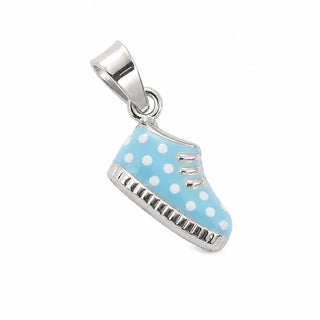 18K Solid White Gold Baby Blue and White Enamel Bootie Pendant