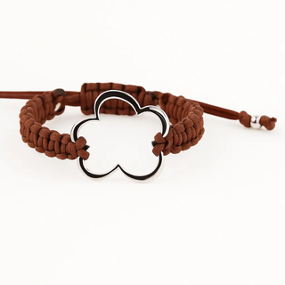 Sterling Silver Large Open Flower Brown Cord Bracelet