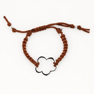 Sterling Silver Large Open Flower Brown Cord Bracelet