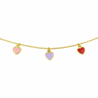 pr18K Yellow Gold Red Lavender and Pink Enamel Heart Bracelet