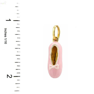 18K Solid Yellow Gold Enamel Ballet Slipper Charm Pendant
