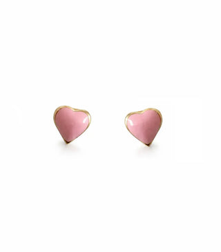 18K Solid Yellow Gold Tiny Enamel Heart Screwback Earrings