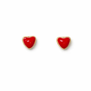 18K Solid Yellow Gold Tiny Enamel Heart Screwback Earrings