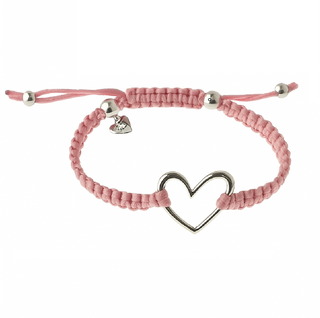 Sterling Silver Small Open Heart Pink cord Bracelet