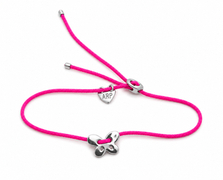 Sterling Silver Polished Butterfly Adjustable Fuchsia Cord Bracelet