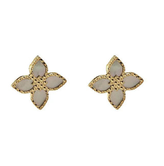 18k Yellow Gold Mother of Pearl Flower Post Earrings