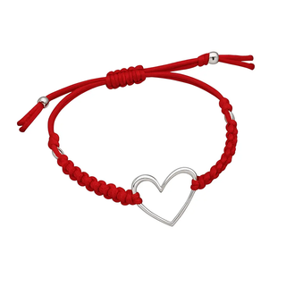 Sterling Silver Large Open Heart Red Cord Adjustable Bracelet 