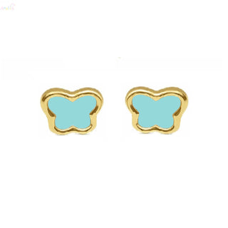 18K Solid Yellow Gold Gemstone Butterfly Screwback Earrings