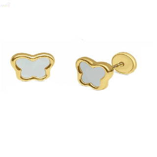 18K Solid Yellow Gold Gemstone Butterfly Screwback Earrings