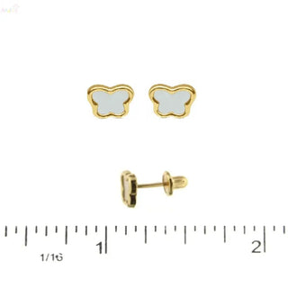 18K Solid Yellow Gold Gemstone Butterfly Screwback Earrings