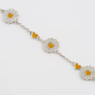 Sterling Silver White Enamel Daisy Flower Bracelet