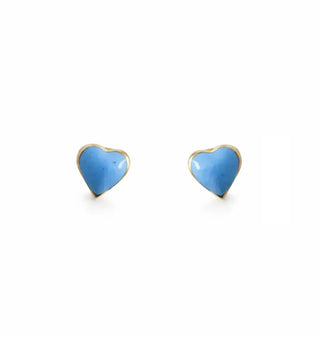 18K Solid Yellow Gold Tiny Enamel Heart Screwback Earrings