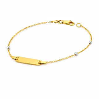 18K Solid Yellow Gold and White Gold Beads ID Bracelet