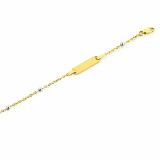 18K Solid Yellow Gold and White Gold Beads ID Bracelet