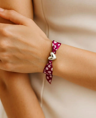 Sterling Silver Polished Heart Pendant Purple Ribbon Bracelet