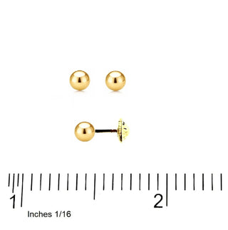 18K Solid Yellow Gold  3 mm. Ball Screwback Earrings