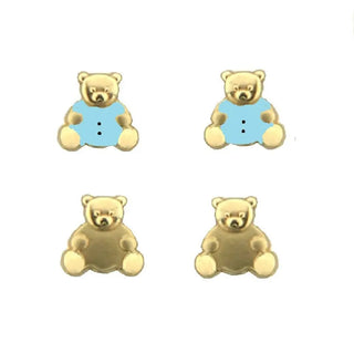 18K Solid Yellow Gold Teddy Bear Screwback Earrings