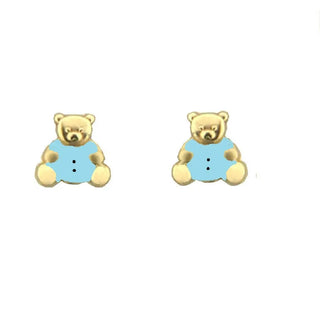 18K Solid Yellow Gold Teddy Bear Screwback Earrings