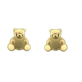18K Solid Yellow Gold Teddy Bear Screwback Earrings