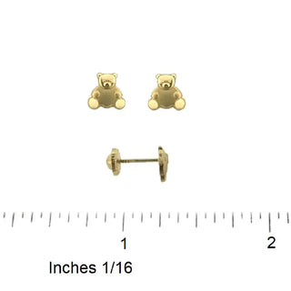 18K Solid Yellow Gold Teddy Bear Screwback Earrings