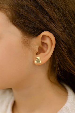 18K Solid Yellow Gold Teddy Bear Screwback Earrings