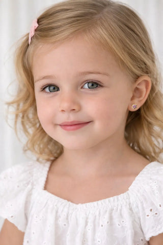 18K Yellow Gold Pink Zirconia Small Flower Screwback Earrings