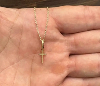 18K Solid Yellow Gold Tiny Casting Cross Pendant