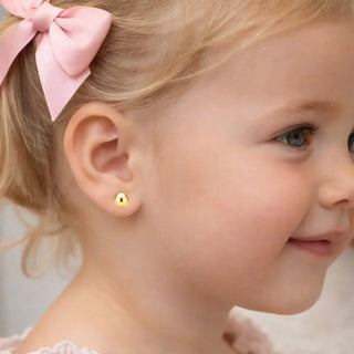 18K Solid Yellow Gold 4mm Ball Covered Screwback Earrings