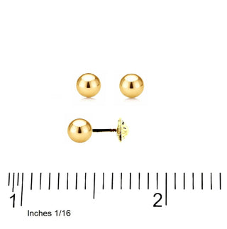 18K Solid Yellow Gold 4mm Ball Covered Screwback Earrings