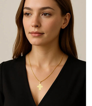 18K Solid Yellow Gold Four Way Italian Cross Pendant