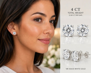 14K Solid White Gold 4 CT TWT Diamond Stud Earrings