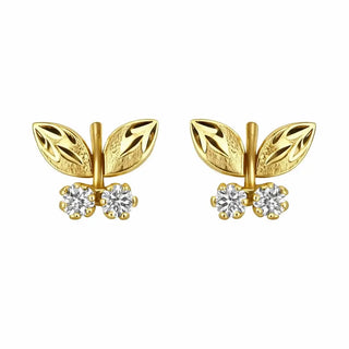pr18K Solid Yellow Gold White Zirconia Butterfly Screwback Earrings